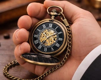 Custom Engraved Steampunk Pocket Watch, Bronze Double Hunter