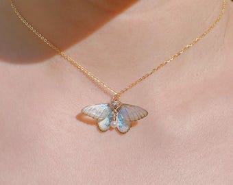 Moth Wing Pendant Necklace with Pearl, Nature-Inspired Cottagecore Jewelry