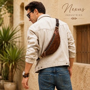 Herren-Bauchtasche aus echtem Leder mit Crazy-Horse-Muster | Vintage-Brusttasche | Braune Leder-Schultertasche | Reise- und Alltagstasche