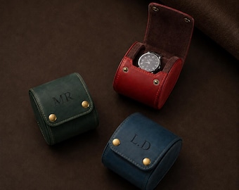 Scatola da viaggio per orologio in vera pelle personalizzabile – Custodia di lusso per orologio | Custodia da viaggio in pelle per orologio | Regalo per uomo