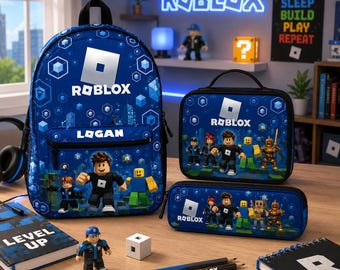 Personalized Roblox Backpack Set, Custom Kids School Backpack Lunch Bag Pencil Case, Gamer Back to School Gift with Name