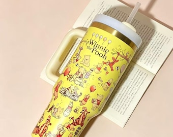 Gepersonaliseerde klassieke Winnie de Pooh-drinkbeker 1,2 liter | Schattige Stanley-beker op maat | Geïsoleerde reisbeker, Valentijnscadeau | Roestvrij staal