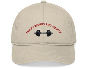 Dumbbell Embroidered Gym Hat Baseball Cap | Weightlifting Workout Cap