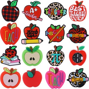 16 Pcs Apple Silicone Beads for DIY Crafts, Pen Lanyards, Bag Pendants Teacher Gift Beads Back to School Craft Accessories Pen Lanyards, Bag