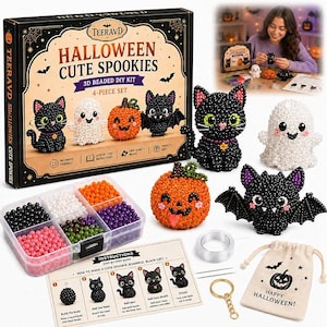 Tiny 3D Beaded Animal Kit for Adults Halloween Spooky Making DIY Embroidery  Patchwork Ornament Creative  Petite Skeleton  Beginners 4-Piece