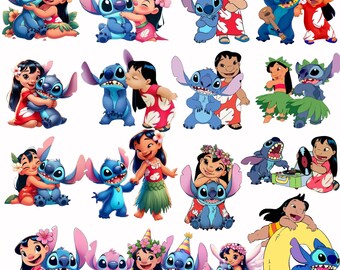 Lilo and Stitch Watercolor Clipart, Lilo & Stitch Clipart, Cute Lilo PNG, Stitch PNG, Angel PNG, Hand drawn Stitch Lilo, Watercolor Cliparts