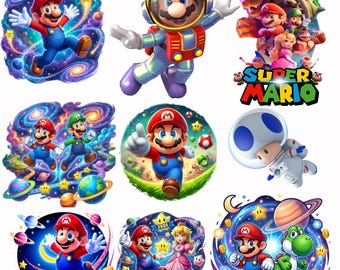 Mario Adventure PNG Bundle, Mario Clipart Collection, Birthday Party Graphics, Cake toppers, Instant Download