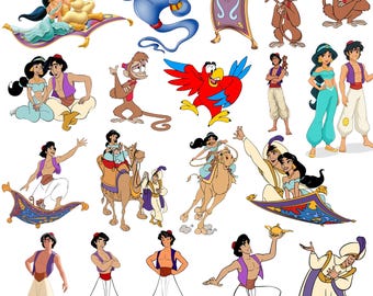 Aladdin PNG Bundle Clipart Jasmine Genie Abu Magic Carpet Birthday Sublimation Designs