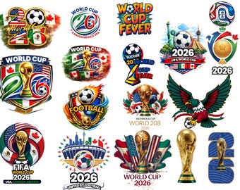World Cup 2026 PNG Bundle, Soccer Trophy Badge Clipart, Football Logo PNG SVG, International Flags Design, Sublimation Files, Soccer Fan Art