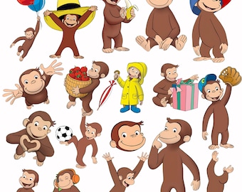 Curious George PNG Clipart Bundle, Birthday Party Decorations (Instant Download)