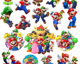 Super Mario Clipart PNG Bundle, Mario and Friends Clipart, Princess Peach png, Luigi png, Mario png, Mario Kart Clipart, Party Decor