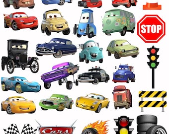 Cars PNG Cliparts Bundle, Lightning McQueen Tow Mater, Cars Characters PNG Cartoon Cliparts, Shirt, Cake Topper, Birthday, Cars Sublimation