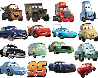 Cars PNG Cliparts Bundle, Lightning McQueen Tow Mater, Cars Characters PNG Cartoon Cliparts, Shirt, Cake Topper, Birthday, Cars Sublimation