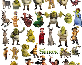 Shrek Clipart, Shrek PNG Bundle, Digital Files for Shrek Birthday with Donkey, Fiona , shrek alphabets and numbers, shrek cake toppers