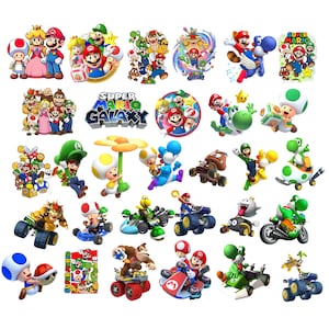 Super Mario Clipart PNG Bundle, Mario and Friends Clipart, Princess Peach png, Luigi png, Mario png, Mario Kart Clipart, Party Decor