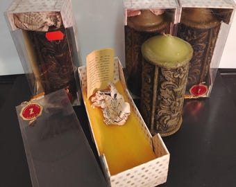 1970 German Hand-Carved Relief Pillar Candles | Set of 4 Deadstock Reliefkerzen