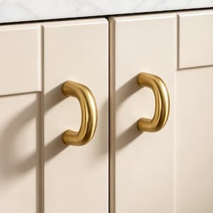 Brass Leather Cabinet Handle: Genuine Leather Drawer Knob, Creative U Shape Gold Pull
