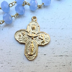 4-way Cross Medal 18k matt Gold plated Sterling Silver 20mm x 25mm vintage reproduction Catholic pendant Gold vermeil MED70-V