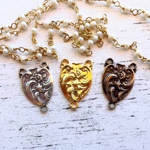 1pc Floral Heart Rosary Centerpiece Sterling Silver, Gold or Bronze 10mm x 16mm Vintage reproduction Catholic Rosary part heart shape RC128