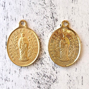 1pc St. Joseph/Guardian Angel pendant Gold Vermeil charm oxidized 18mm x 25mm vintage reproduction 2-sided Catholic pendant MED38-V