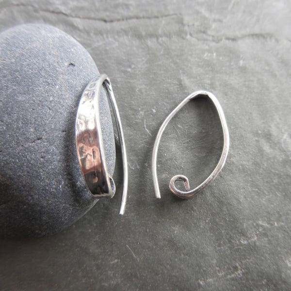 1 pair Sterling Silver earring wires  1/8" width hammered edge artisan style french earwire hooks 3/4" drop E100