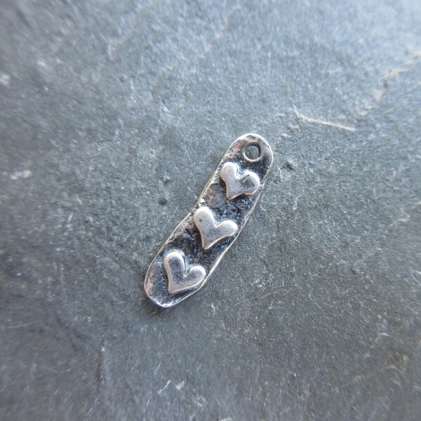 Sterling Silver 925 Artisan style raised heart charm rectangle oxidized finish 16mm x 5mm boho chic Made in the USA bracelet charm H139