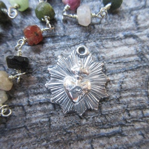 1pc Radiant Sacred Heart of Jesus medal Sterling Silver 15mm x 15mm vintage replica Catholic charm silver sacred heart MED21