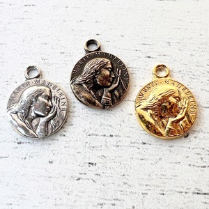 1pc Mary Madeleine (Mary Magdalene) Saint Baume medal Sterling Silver, Bronze or Gold plate vintage French replica Catholic pendant MED92