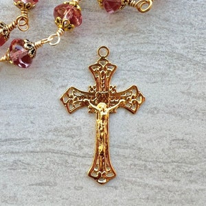 Ornate Crucifix Pendant Gold plated Sterling 25mm x 40mm Vintage reproduction Catholic pendant Fancy Rosary cross gold crucifix CR517-V