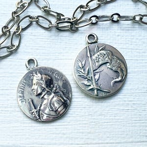 1pc St. Joan of Arc Sterling Silver medal 17mm round 2-sided vintage reproduction catholic medal MED109