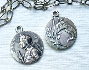1pc St. Joan of Arc Sterling Silver medal 17mm round 2-sided vintage reproduction catholic medal MED109