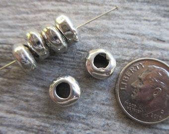 2pc Sterling Silver 925 roundelle beads 8mm round x 4mm thickness bright silver rustic artisan style silver spacer bead S2515