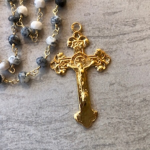Crucifix Pendant 18k Gold plat bronze 28mm x 46mm Vintage reproduction Catholic pendant Fancy Rosary cross INRI ornate gold crucifix CR526-G