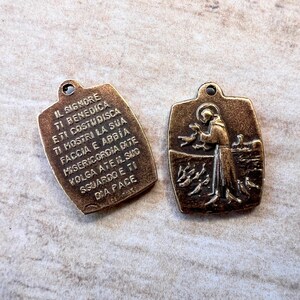 1pc St. Francis of Assisi medal Pure Bronze 14mm x 19mm Vintage replica 2-sided catholic pendant with Peace Prayer MED150-B