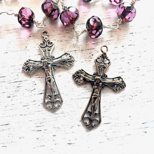 Sterling Silver or Pure Bronze Crucifix Pendant 22mm x 35mm Vintage reproduction Catholic pendant Rosary cross open scroll work CR523