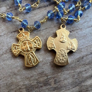 1pc 4-Way Cross pendant Gold plated silver matt finish vintage reproduction 16mm x 22mm 2-sided Catholic pendant 4-way medal MED17-V