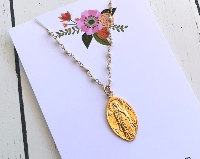 Our Lady of Lourdes Necklace Vintage Replica Catholic Pendant Gold ...