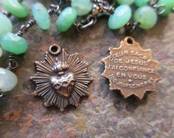 1pc Radiant Sacred Heart of Jesus medal Pure Bronze 15mm x 15mm vintage replica Catholic pendant crown of thorns bronze medal MED21-B