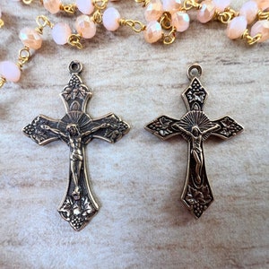 Small Crucifix Pendant Vintage reproduction Pure Bronze Catholic pendant Rosary cross with grape leaves CR529/561-B