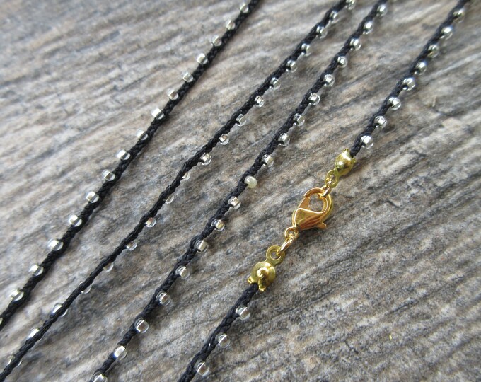 Boho Chic necklace black cord with clear beads 1pc BLKCLEAR 32 Beaded Crochet Necklace with lobster clasp