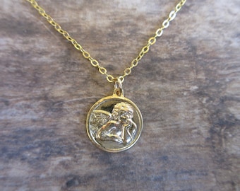 925 STERLING SILVER GUARDIAN ANGEL CHERUB MEDALLION PENDANT CHARM 12mm//15mm
