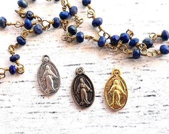1pc small Miraculous Medal Sterling Silver/Bronze/Gold Plate 6mm x 10mm charm vintage replica Catholic pendant Mother Mary medal MED69