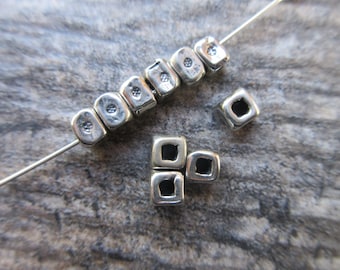 10pc Sterling Silver 925 Cube beads 4mm x 4mm x 3mm bright silver Artisan style silver spacer bead (S250)