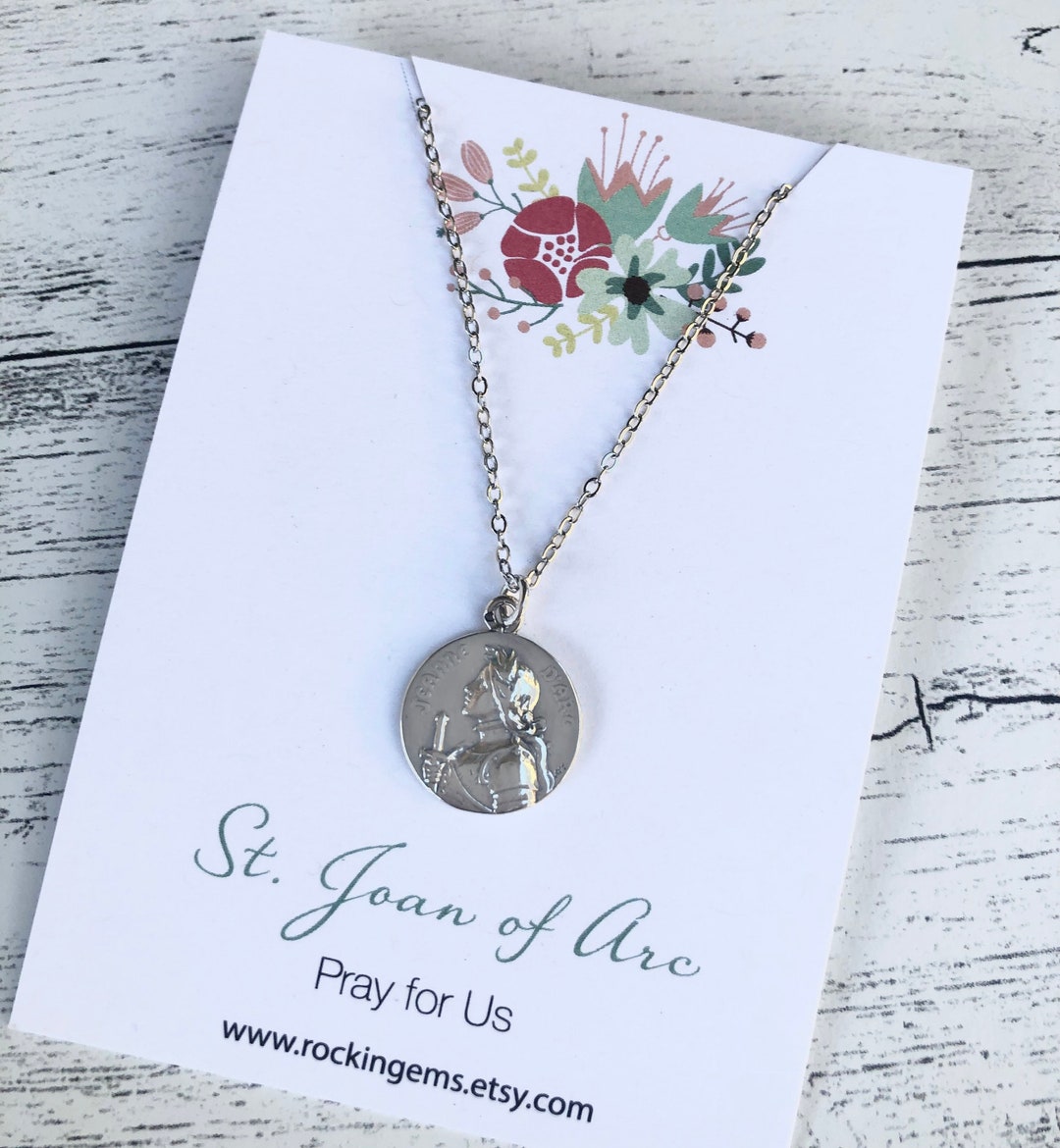 Joan of Arc Medal Necklace Sterling Silver Vintage Replica Catholic ...