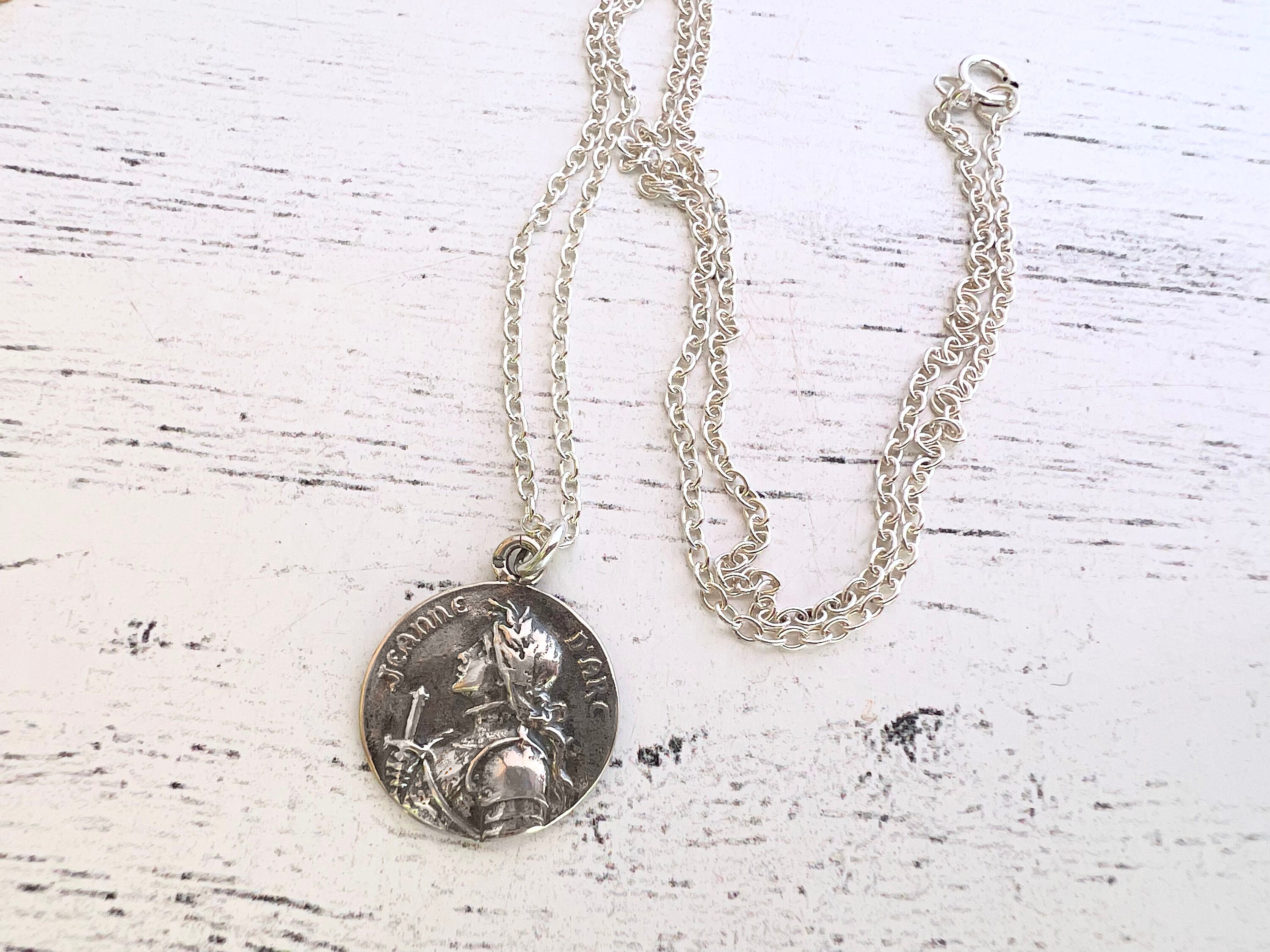 Joan of Arc Medal Necklace Sterling Silver Vintage Replica Catholic ...
