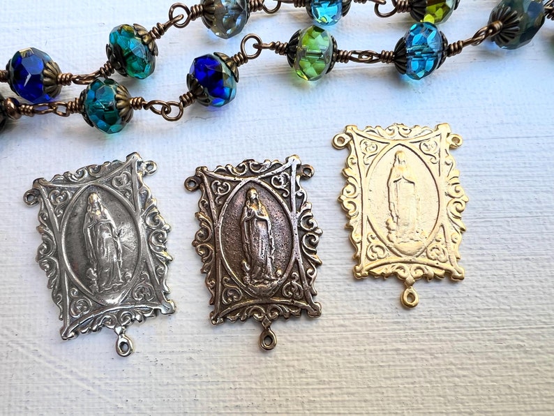 Large Our Lady of Lourdes Rosary Centerpiece Sterling Silver, Gold or ...