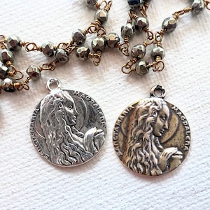 1pc Sancta Maria Magdalena medal 17mm round Mary Magdalene Sterling Silver or Pure Bronze vintage replica Catholic Medal MED102