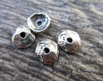 8pc 925 Sterling Silver Bead Caps bright silver rustic hammered texture 8mm Artisan style boho chic Made in the USA BC100-S