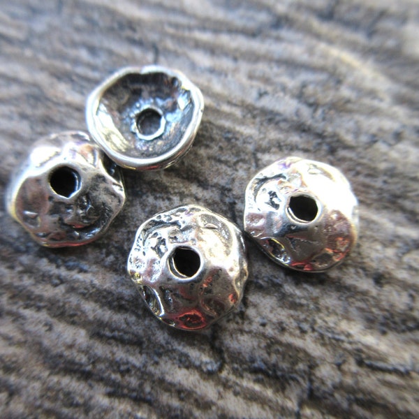 8pc 925 Sterling Silver Bead Caps bright silver rustic hammered texture 8mm Artisan style boho chic Made in the USA BC100-S