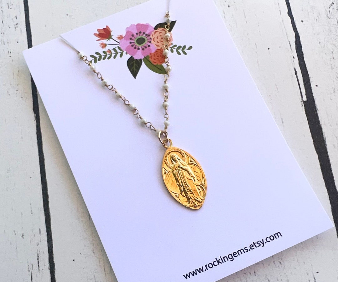 Our Lady of Lourdes Necklace Vintage Replica Catholic Pendant Gold ...